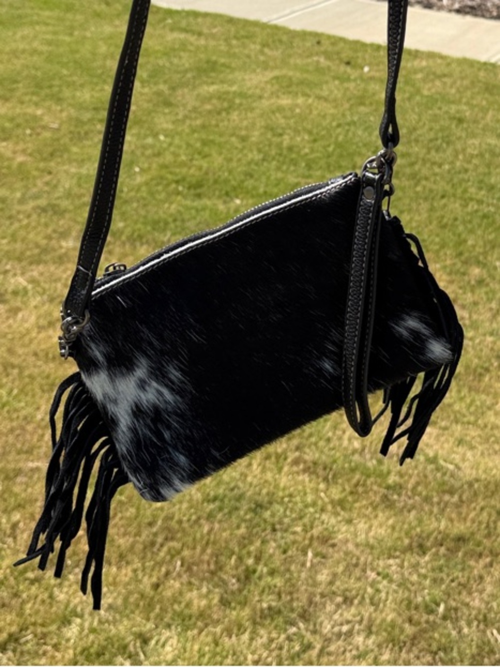 Montana West Fringe Crossbody Bag - Black and White - Picture 4 of 8